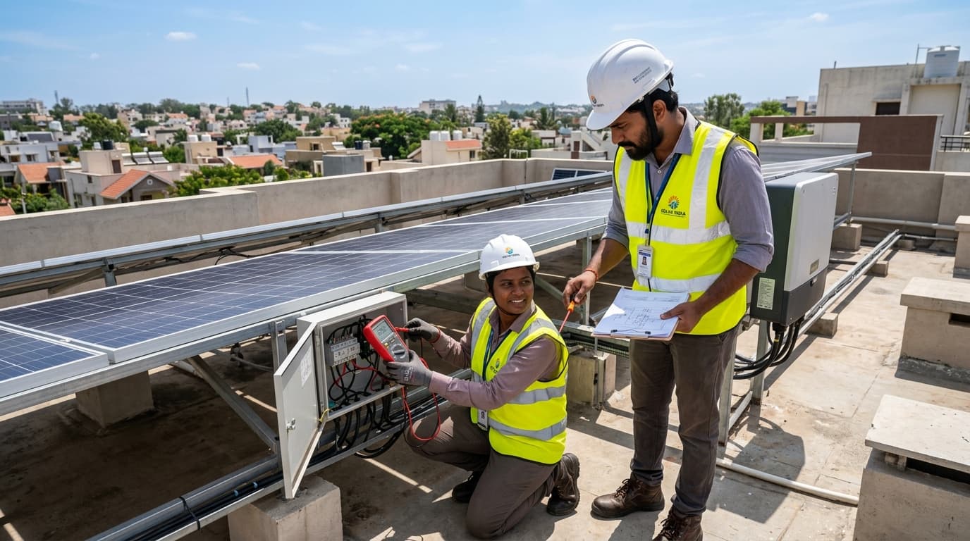 Agasthyaa Bharat Green Power certified solar technicians commissioning rooftop array